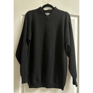 Diane Avery 100% 2Ply Cashmere Sweater Cable Knit V Neck Black Size Large Black